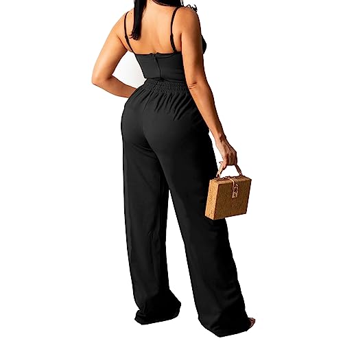 PINSV Women's Casual Wide Leg Pants High Waisted Drawstring Baggy Sweatpants Elastic Straight Leg Lounge Pants3