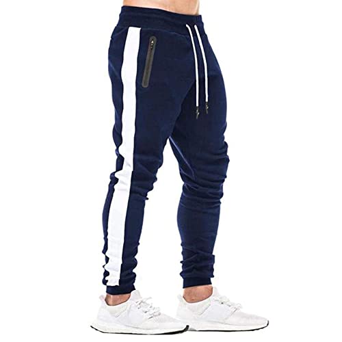 JustSun Jogging Homme Pantalon Survêtement Homme Pantalon de Sport Coton Sportwear Pants Running Joggers avec Poche Zippée Bleu 2XL Cover