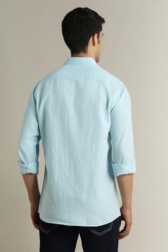 Image of Peter England Men's Solid Linen Blend Shirt Slim Fit| Casual Wear | Full Sleeves