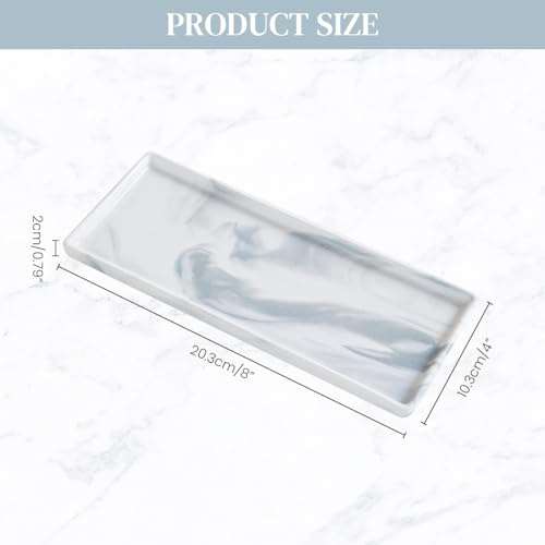 Image of HASTHIP Rectangular Ceramic Vanity Tray, 23.5x9.3cm, Marble Pattern Multipurpose Organizer for Jewelry, Makeup, Perfume, Toiletries & Countertop Decor, Tray for Decoration (1 Pc)