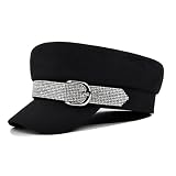 HappyERA Women's Fashion Newsboy Cap Bling Rhinestone Cabbie Gatsby Cap Visor Beret Hat - Black
