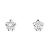 pendientes bebe oro blanco roselin Pendientes Oro de Ley Pendientes Bebe o Niña Oro Blanco Flor 5 Petalos Circonitas (9kts)