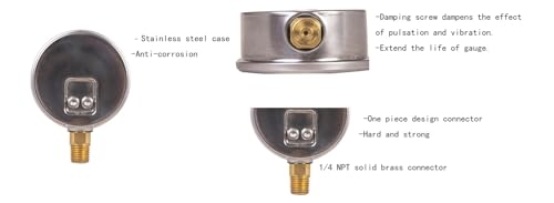 Manomètre composé rempli de glycérine boîtier 2 pouces et raccord bas 1/4 NPT -30 InHg à 30 PSI - 6