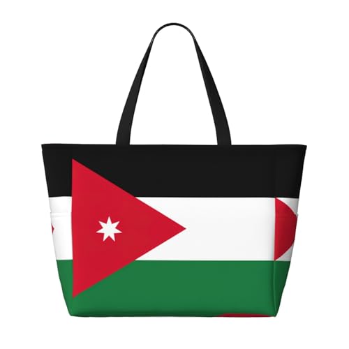 Jordanian Flag Extra Large Tote Bag For Women,Foldable Beach Bag With Pocket Weekender Travel Overnight Bag2