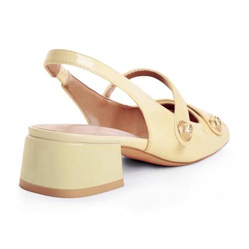 Image of Slingback Mary Jane Heels for Women Low Block Heel Closed Square Toe Pump Shoes Heels Classic Daily Office Dressy Shoes