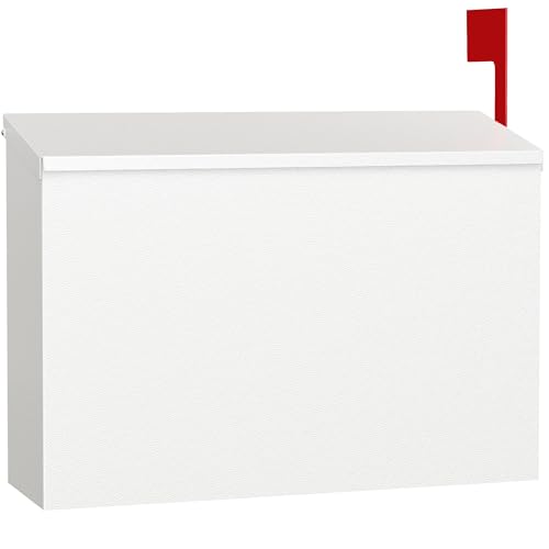 VERSASKY Wall-Mount Mailbox for Outside Large Capacity Rust-Proof Mail Box with Stay-Open Lid & Red Flag Kit Galvanized Steel Weather-Resistant Post Box for House Outside 10.5x4.3x14.2 White