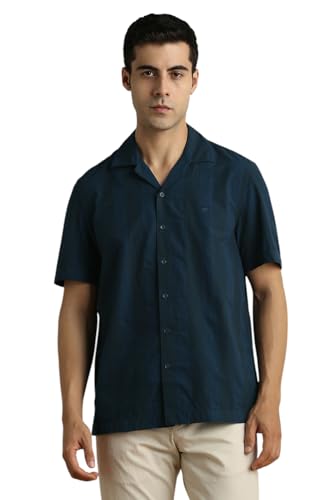 Image of Peter England Men's Casual Half Sleeve Resort Collar Shirt in 100% Cotton Seersucker with Striped Design
