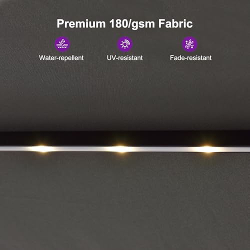 PURPLE LEAF 13ft Patio Market Umbrella with Solar LED and Base Double-Sided Rectangle Outdoor Table Sun Umbrellas with Crank for Pool Beach Deck Backyard Light Gray — view 4