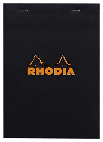 Bloc de notas grapado y microperforado Rhodia, DIN A5, 14,8 x 21 cm, 150 hojas, 80 g, cuadrícula naranja, 4 unidades, color negro 14,8 x 21