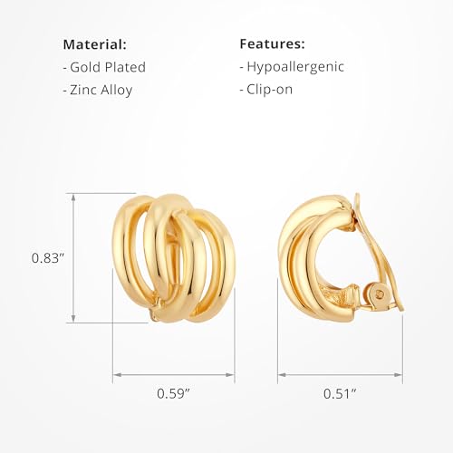 CoBi Clip on Chunky Earrings for Women, Silver 18K Gold Plated Vintage Textured Ribbed Knot Earring, Geometric Rectangle Heart Seashell Rope, Trendy Fashion Jewelry, Lightweight & Hypoallergenic, Gift3