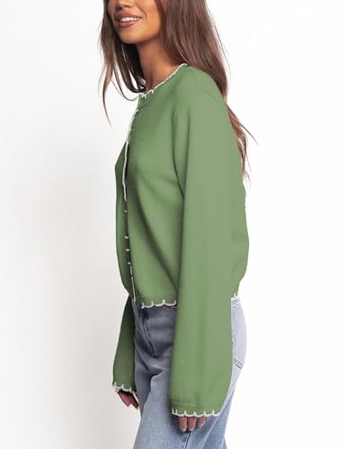 Women's Lightweight Button-Up Cardigan with Scallop Trim - Cozy 2025 Crewneck Long Sleeve Knit Sweater3