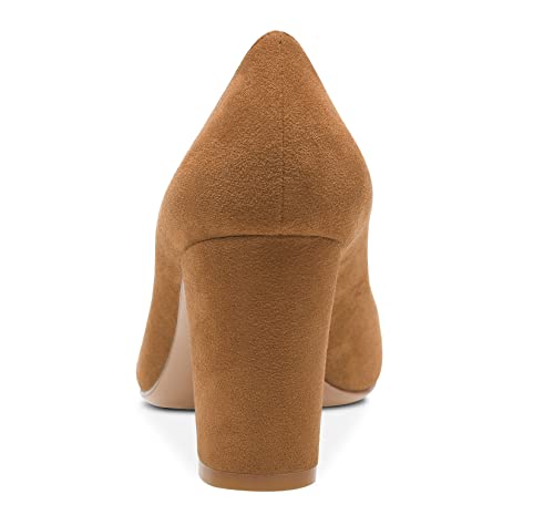 Aachcol Women Chunky Block Mid High Heel Pumps Slip-on Pointed Toe Dress Shoes Office Party Wedding Suede 3 Inch3