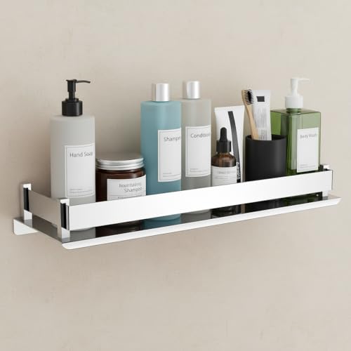 Image of FILOX Stainless Steel Bathroom Shelf with Towel Bar | Wall Mounted Shower Caddy Organizer Rack for Shampoo, Soap & Toiletries | Rust Proof Storage Shelf for Bathroom & Kitchen