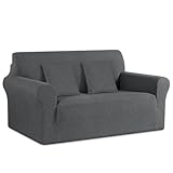 Ruaozz Stretch Loveseat Sofa Cover 1 Piece Couch Covers for 2 Cushion Couch Non Slip Loveseat Slipcover Soft Jacquard Furniture Protector with 2 pcs Throw Pillow Covers (2 Seater, Dark Gray)