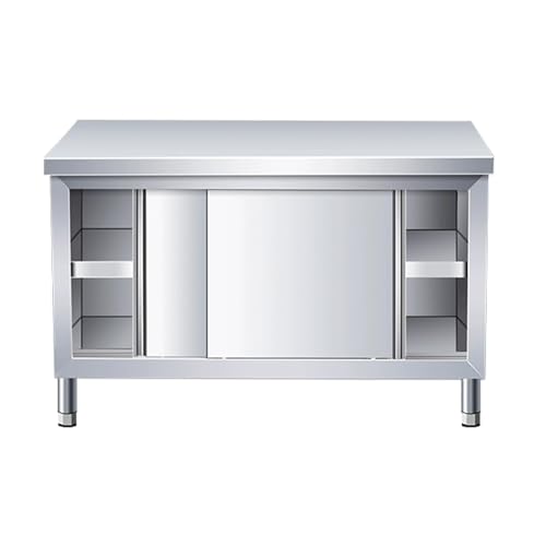 Mesa de trabajo de acero inoxidable con gabinete, mesa de preparación resistente para cocina y restaurante, superficie de preparación de alimentos de grado comercial