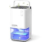 EasyAcc® 1200ml Electric Dehumidifier with Ultra Quiet & Auto Shut off 7 Colorful LED Portable Mini Dehumidifier for Wardrobe, Bathroom, Closet, RV, Bedroom, Garage - White