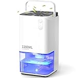 EasyAcc® 1200ml Electric Dehumidifier with Ultra Quiet & Auto Shut off 7 Colorful LED Portable Mini Dehumidifier for Wardrobe, Bathroom, Closet, RV, Bedroom, Garage - White