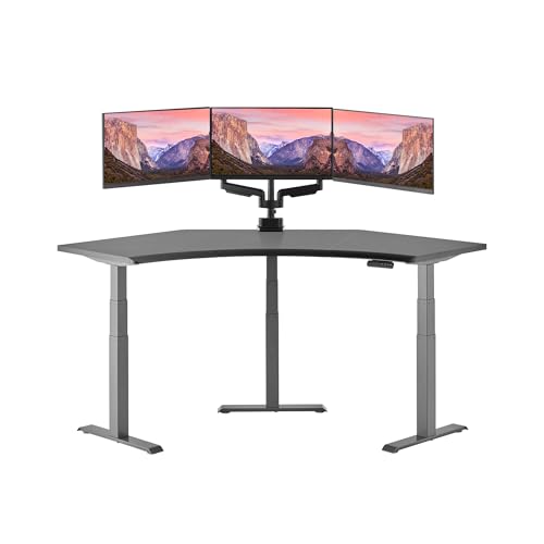 Image of Vari Command Center Electric Standing Desk - 120 Curved Sit-Stand Gaming Desk Corner Workstation for Triple Monitors + Sloped Front Edge, 4 Height Settings, 200 lb Capacity (Black Top /Slate Legs)