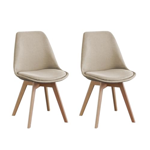 SHIITO | Modelo Otto - Pack de 2 Sillas de Comedor de Estilo Nórdico | Tapizadas con Tela | 41.5 x 43 x 83 - Color Visón | Diseño Sencillo y Elegante | con Patas de Haya