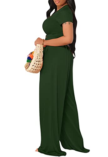 Image of Casual Summer 2 Piece Outfits for Women Crop Top High Waist Pants Sets