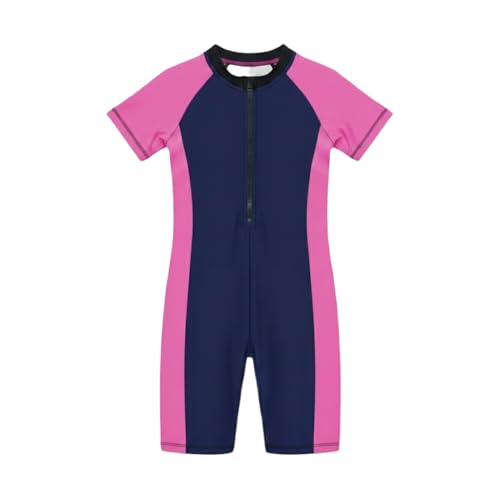 Image of A.T.U.N. (ALL THINGS UBER NICE) Girls One Piece Swimsuit with Front Zip Closure | Half Sleeve Athletic Swimwear with Knee Length Fit | Comfortable Pool and Beach Swimming Costume for Kids