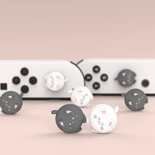 PlayVital Agarres para Pulgar para Nintendo Switch Joycon, Tapas de Joystick de Silicona, Thumb Grips para Switch/OLED/Lite, Protectores de Thumbstick (Linda Gatita-Negro&Blanco) - imagen 6