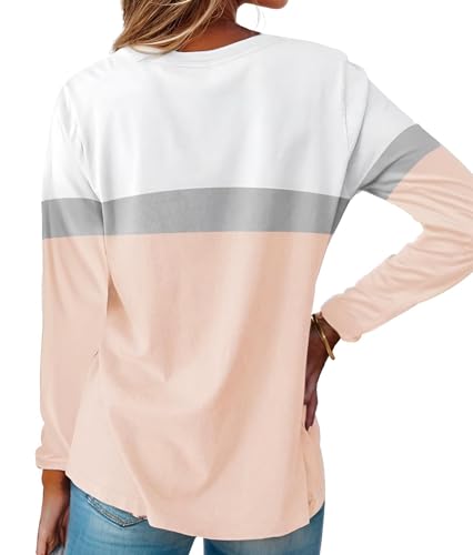 Long Sleeve Shirts for Women Color Block Tunic Tops Dressy Casual Round Neck Pullover Loose Fit Blouses2