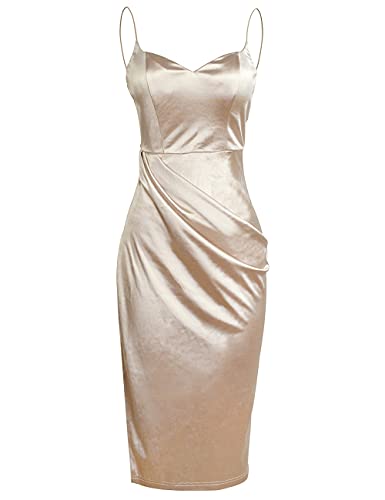L VOW Women s Sexy Push Up Satin Dress Side Slit Evening Bodycon Prom Dresses Sweetheart Midi Formal Dress(Apricot,Small)