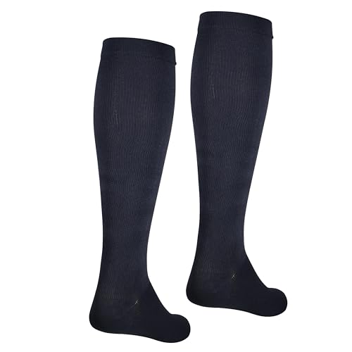 Image of NuVein Men's Compression Socks, 15-20 mmHg Support, Dress Trouser Style, Over Calf Knee High, Navy, Large
