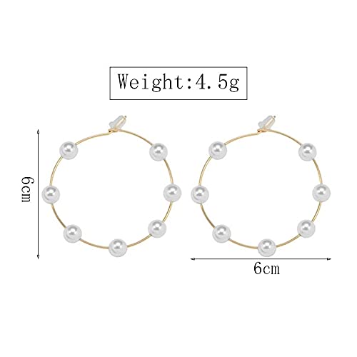 Large Hoops Circle Pearls Earrings 60mm90mmPmm Super Huge Gold Silver Thin Dangle earrings Elegant Women Wedding Jewelry3