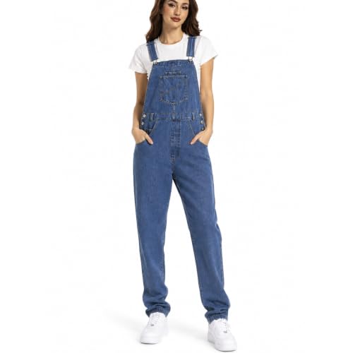 Mars Guard Denim Bib Overalls for Women Jean 90s Retro Dungaree Ladies Loose Fit Fashion Cotton Casual Relaxed Jumpsuit with Pockets