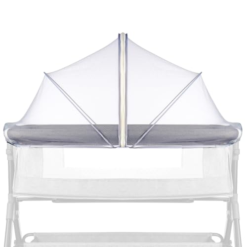 Image of DUSHARKFUN Bassinet Cover Mosquito Net for Babies to Keep Insects/Bugs/Cats Out, Toddler Bassinet/Bedside Sleeper/Crib Net with Two-Way Zippers & Storage Bag, Breathable Mesh Holes, White