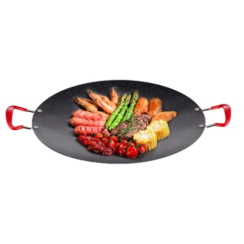 Korean Grill, Stovetop Grill BBQ Korean Pan, Korean Grill, BBQ Grill Plate with Silicone Handle, Round Griddle Pan for Outdoor Camping