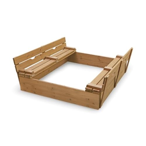 Badger Basket Cedar Sandbox with Lid & Benches - Outdoor Wooden Sandbox for Kids with Folding Cover - Large Backyard Playset (46.5 x 46.5 x 9.5)