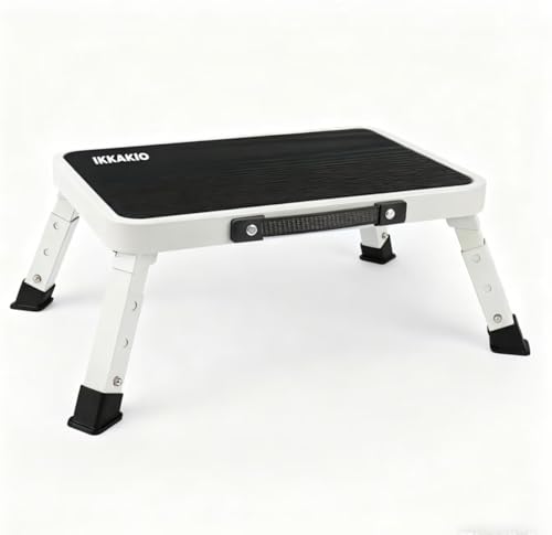 IKKAKOI Folding Step Stool, Height-Adjustable Step Stool with Non-Slip Platform, Step Ladder for Adults or Kids in Kitchen, Home, 500 Lbs Capacity（White）