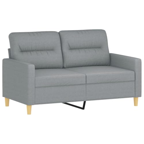 vidaXL Sofagarnitur 4-TLG., Sessel Couch mit Kissen Fußhocker, Sofa Wohnzimmersofa mit Armlehnen, Couchgarnitur Designsofa Sitzmöbel Polstermöbel, Hellgrau Stoff – Bild 5