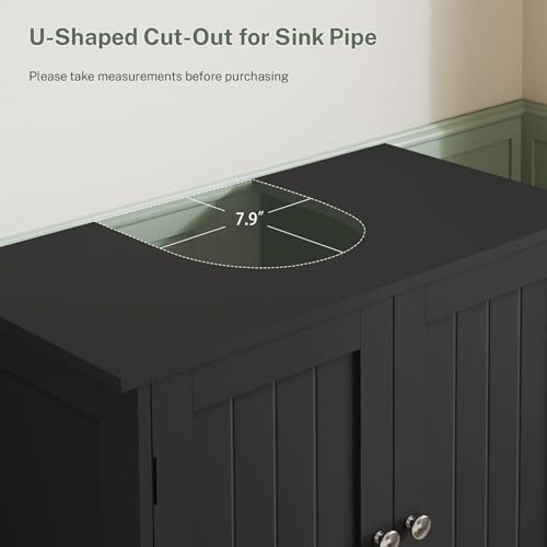 Image of TEENFON Pedestal Sink Storage Cabinet, Under Sink Cabinet with 2 Doors & Shelf, Under Bathroom Sink Cabinet, Pedestal Sink Storage for Bathroom, Black