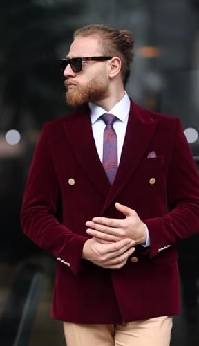 Men's Double Breated Velvet Blazer Jacket Slim Fit Tuxedo Suit Blazer Sport Coat for Wedding Prom Dinner Party4