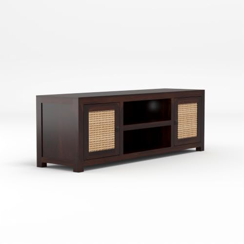 Image of Solid Sheesham Wood Entertainment TV Unit with 2 Door | Rosewood Tv Stand /TV Cabinet for Living Room | Bedroom | Wooden TV Panel with Shelf Stoarge | TV Table