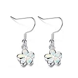 YAZILIND S925 Sterling Silver Flower Shape Opal Pendant Drop Dangle Hook Earrings Women Girls Valentine's Day Jewelry(White)