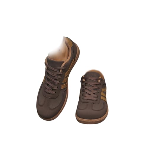 Women’s Stylish Round Toe Non-Slip Casual Shoes, Retro Lace Up Fashion Sneakers Trendy Tennis Shoe Walking Footwear (6,Brown)