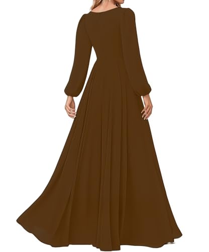 Women's Bridesmaid Dress V-Neck Long Lantern Sleeves Ruched Bust Floor Length Chiffon Formal Dresses2