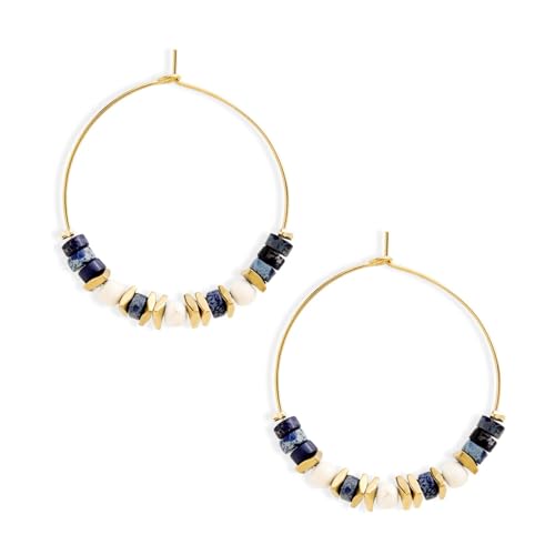 Frigotine Navy Blue Gold Boho Earrings for Women Retro Beaded Hoops Handmade Lightweight Everyday Jewelry Christmas Holiday Beach Gift