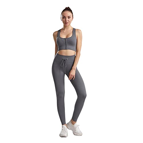 Leggings de cintura alta BaronHong que no se bajan con brasier deportivo acanalado M