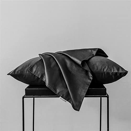 Lot de 2 taies d'oreiller 100 % coton égyptien peigné à longues fibres naturelles, douces et soyeuses (noires, taies d'oreiller Stanadard) Cover