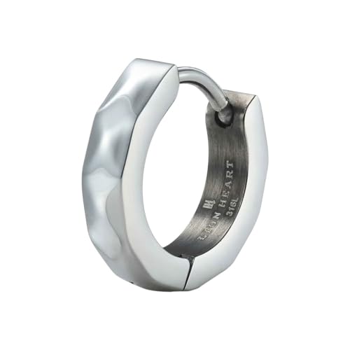 ライオンハート ラッピングKIT付 カッティング フープピアス サージカルステンレス316L 金属アレルギー対応 片耳用 1点売り 別注ポーチ付き メンズ ブランド (シルバー×ブラック)