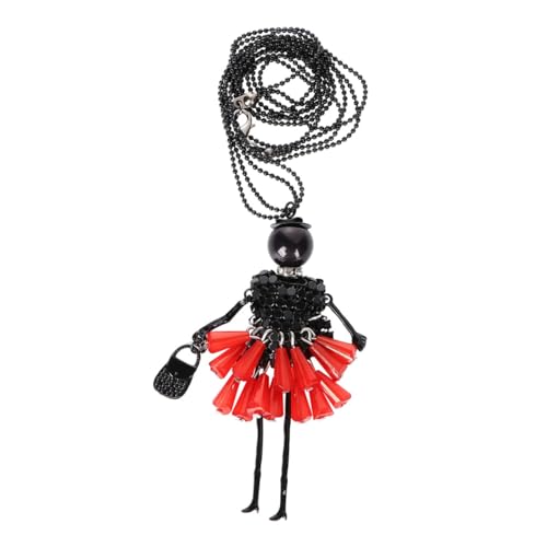 Hemobllo Collier Pendentif Femme Rouge Long en Métal Léger Sautoir Fantaisie Poupée pour Fêtes Plage Multifonctionnel