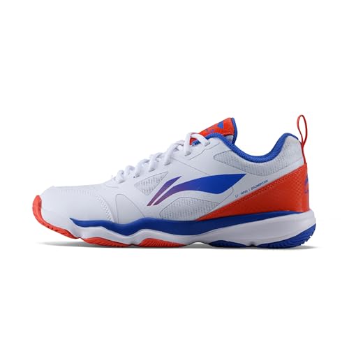 Li-Ning Ranger Force Non Marking Badminton Shoes | All Indoor Sports | Lightweight, Breathable & Durable (Standard White/Orange ; 8 UK)