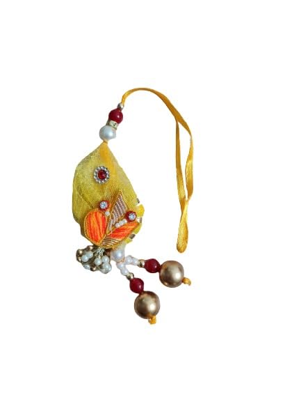Nidhi Storey Cotton Thread And Beads Rakshabandhan Handcrafted Traditional Unique Designs Lumba For Sister (Yellow)