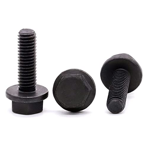 Image of Glvaner M6-1.0 x 12mm (25 pcs) Alloy Steel Flanged Washer Head Hex Bolts, Extra-Large Washer Head, 10.9 Grade Black Oxide Finish GB5789 Full Thread